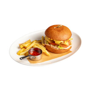 Бургер с пикантным цыпленком и сырным соусом